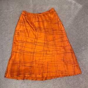 The Limited- Orange Patterned Women's 100% Real Silk Skirt